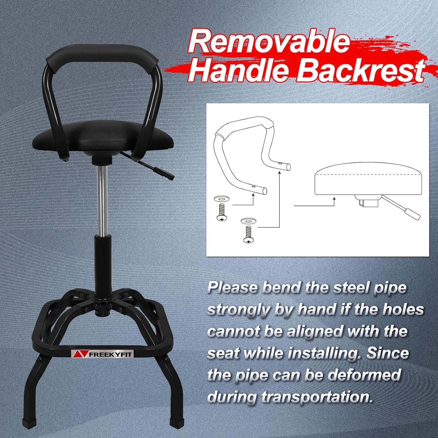 Garage Stool, Adjustable Height Swivel Work Mechanic Shop Stool with Backrest, Pneumatic Shop Chair for Home, Workshop, 300 LBS Capacity, 360° Rotation, Heavy Duty, Black