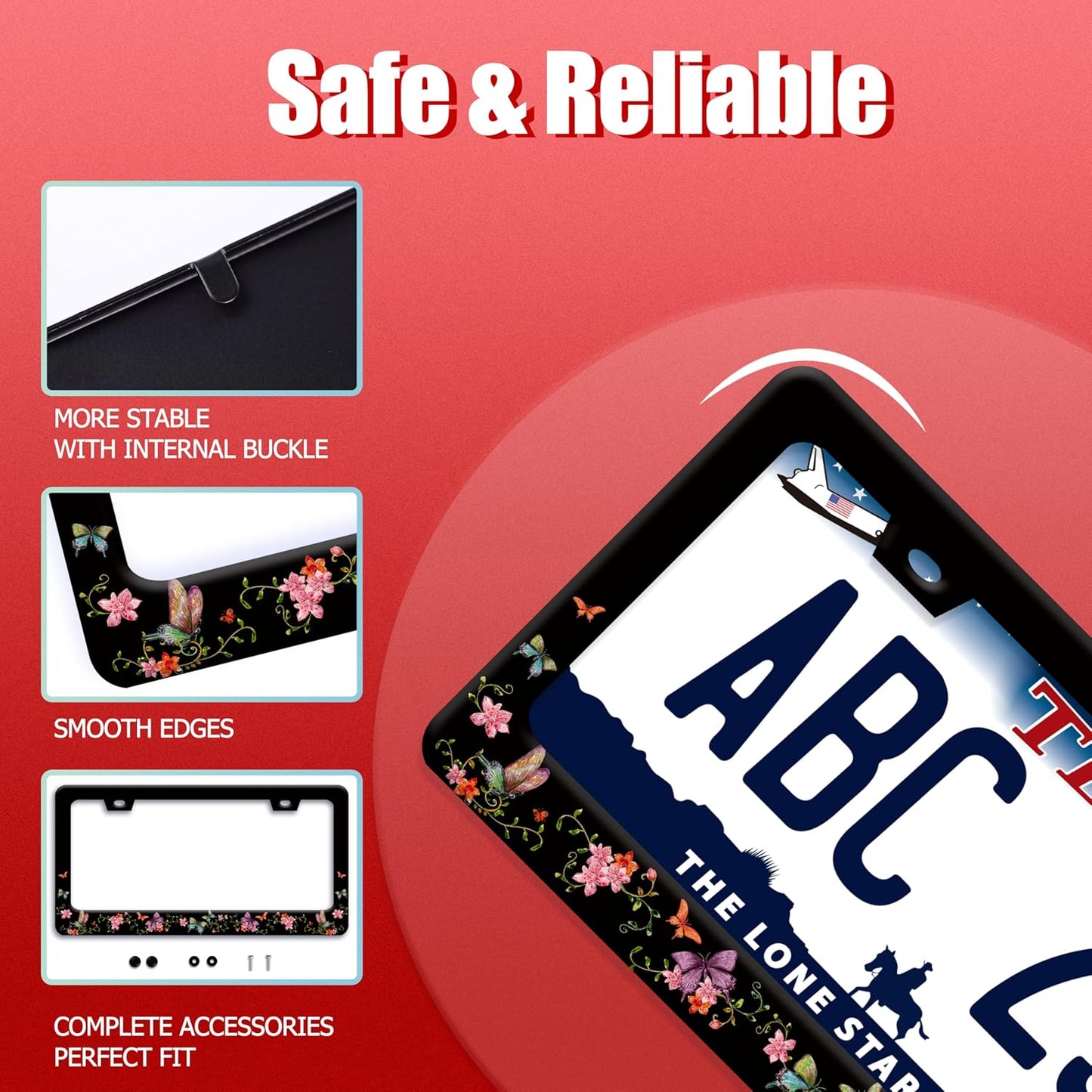 Colorful Butterfly License Plate Frame Beautiful Butterflies Flowers License Plate Holder Funny Stainless Steel Accessories Cars Decor with 2 Holes and Screws Fits Standard Us Ca Vehicles 12.2 X 6 in