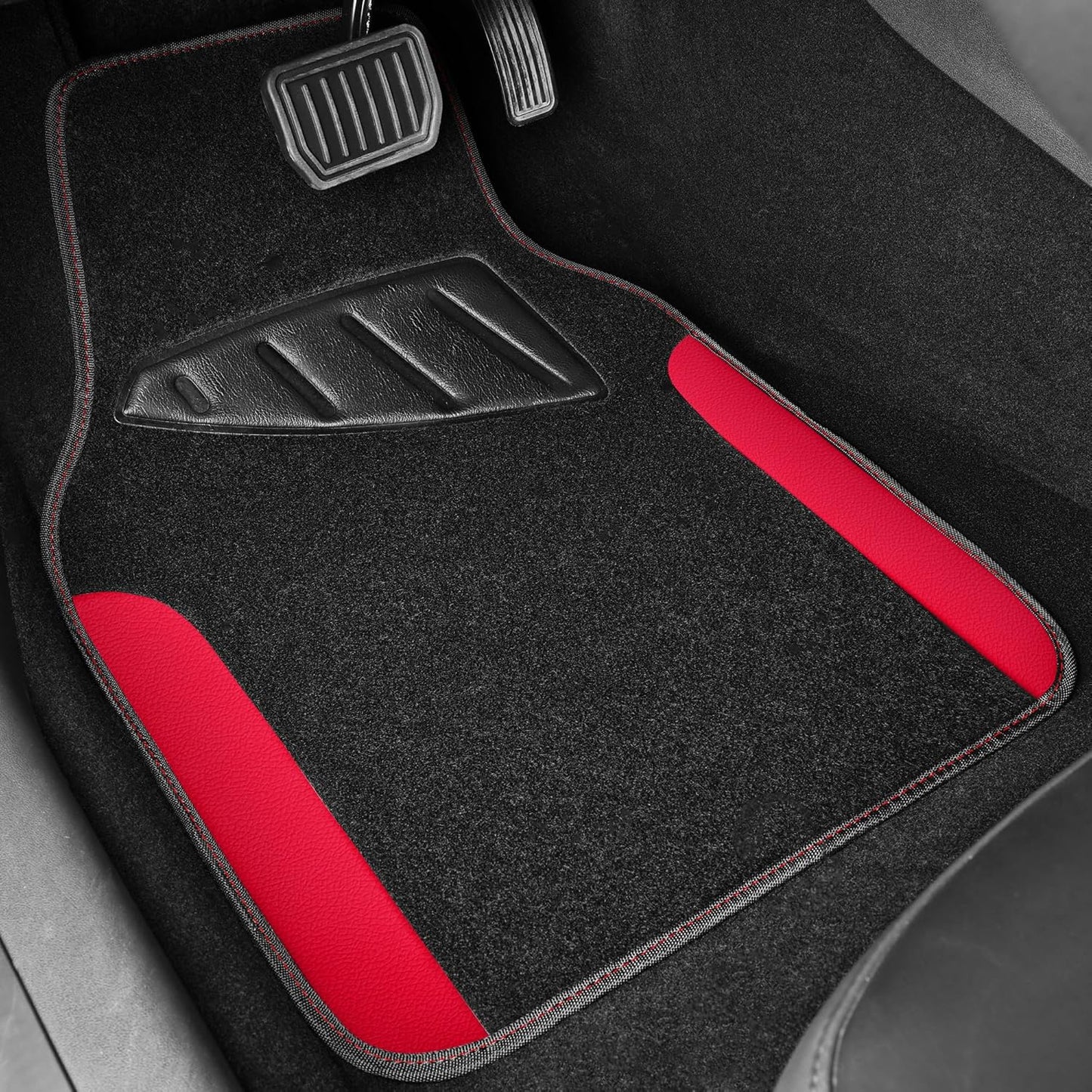 CAR PASS Waterproof Universal Faux Leather 3Pcs Car Floor Mats, Red Car Mats Fit for SUV,Vans,sedans, Trucks,Set of Vehicles Car Carpet with Driver Heel Pad and Anti-Slip Nibs Backing (red 3Pcs)