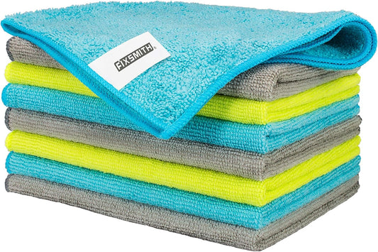 FIXSMITH Microfiber Cleaning Cloth - Pack of 8, Size: 12 x 16 in, Multi-Functional Cleaning Towels, Highly Absorbent Cleaning Rags, Lint-Free, Streak-Free Cleaning Cloths for Car Kitchen Home