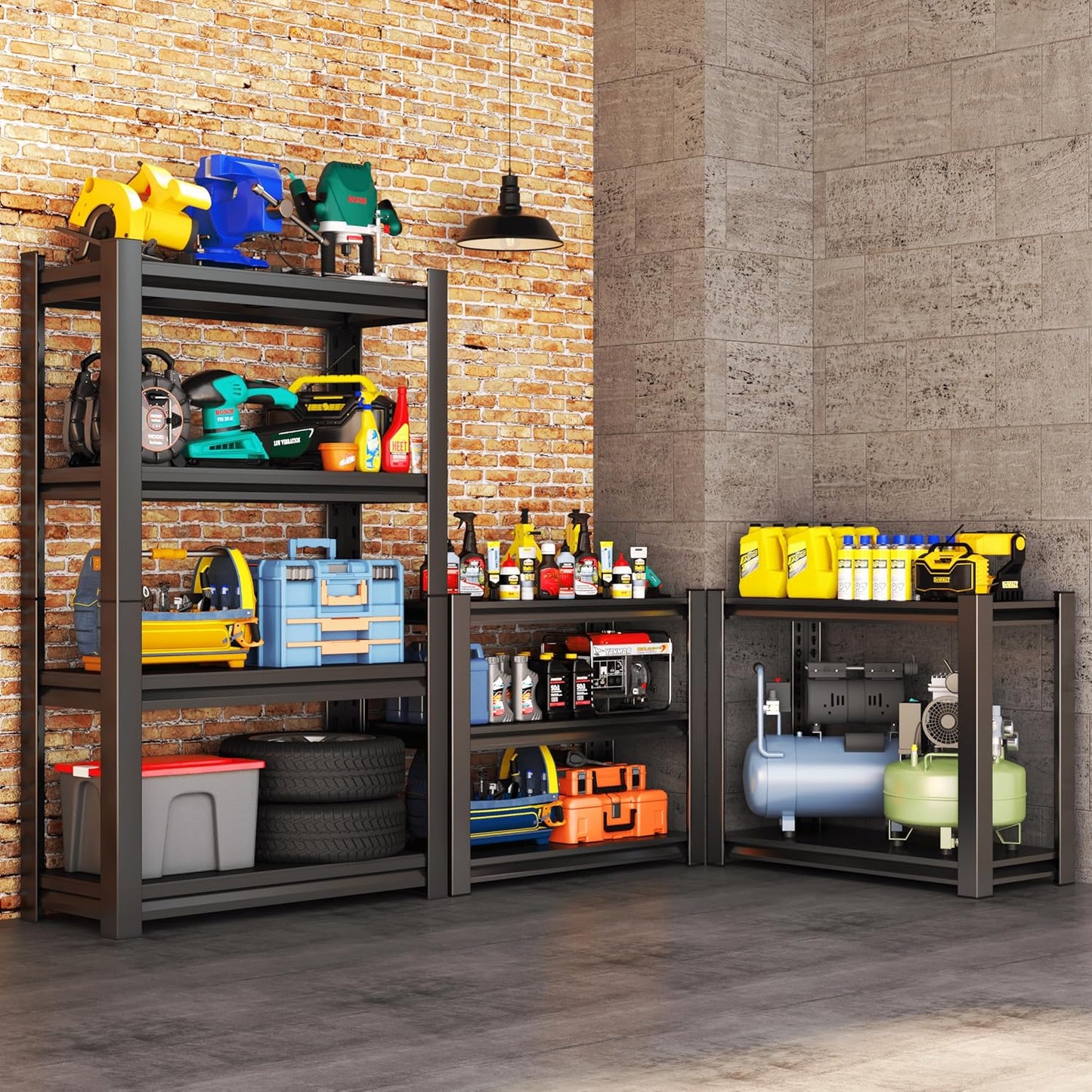 Garage Shelving Unit, Heavy Duty 4-Tier Adjustable Storage Shelf, Steel Shelving,2000 lbs Capacity, Industrial Shelves for Heavy Tools and Equipment, 59" H x 24" W x 14" D,Black