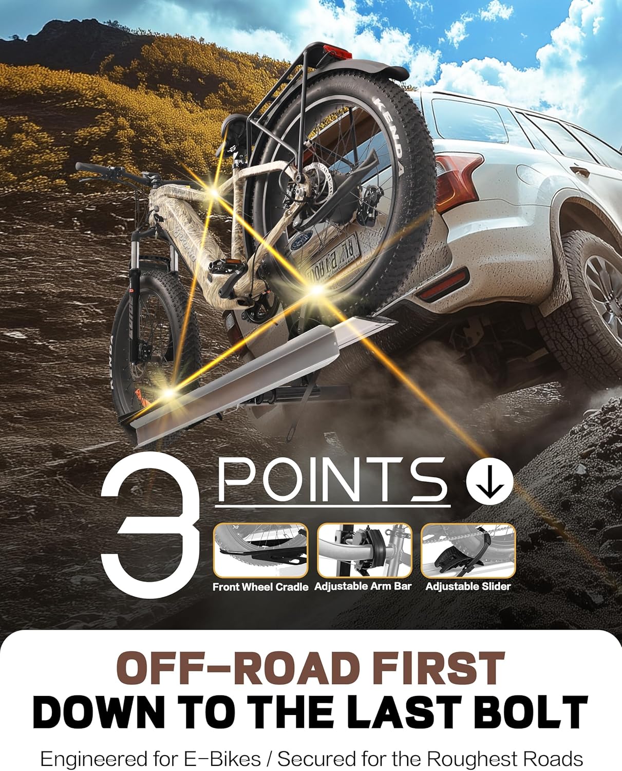 Hitch Mount Single Bike Rack with Ramp for Electric Bike, 100 lbs. Capacity Bike Carrier for Truck, Trailer, RV, SUV