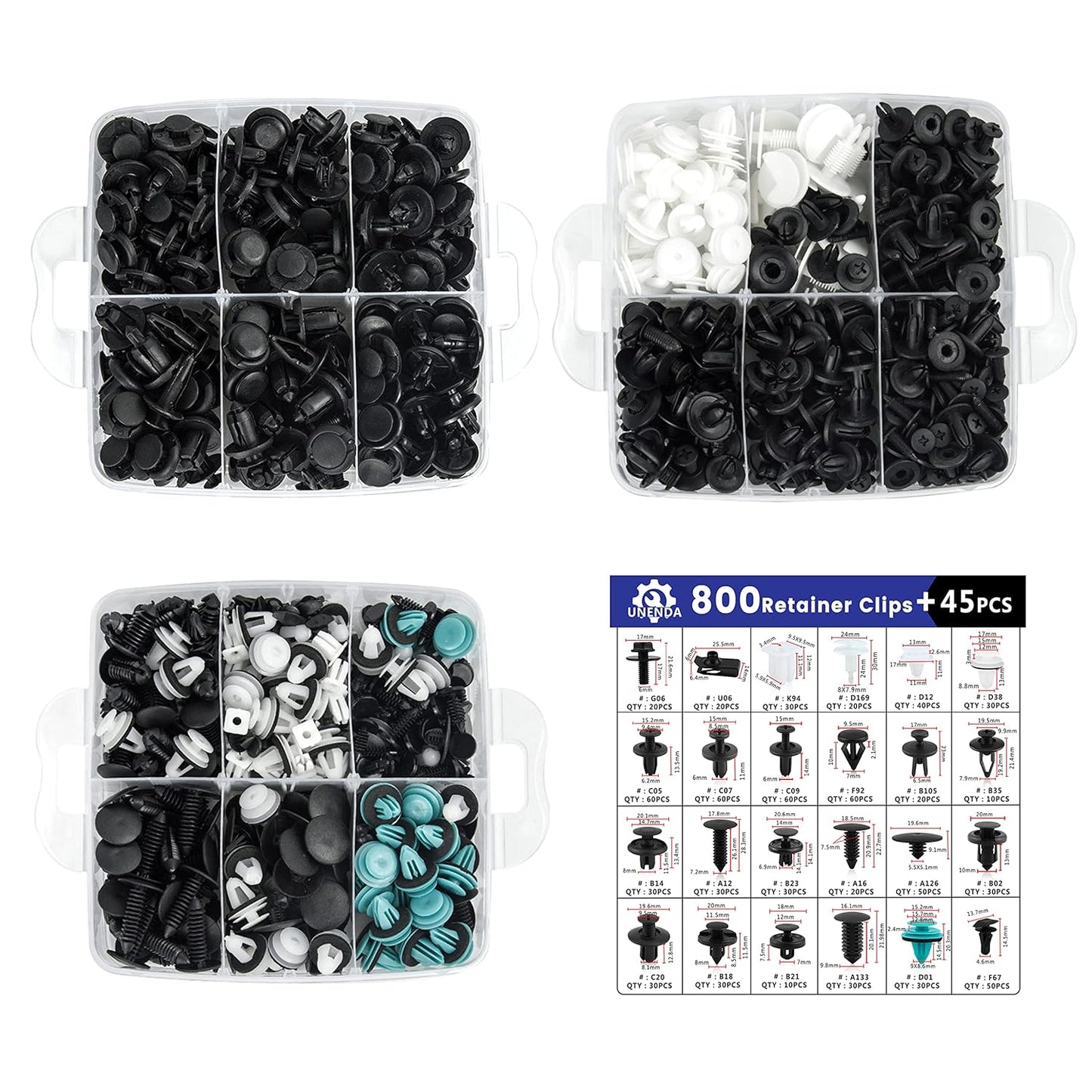 Car Push Retainer Clips 845pcs with 24Most Popular Push Pins for Automotive Parts Sizes Auto Push Pin Screw Clips with 10 Cable Ties and Blue Fastener Remover for Ford GM Toyota Honda Chrysler Nissan