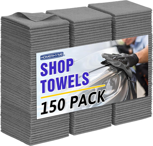 HOMERHYME Microfiber Cleaning Cloth,150 Pack Grey Cleaning Rags, Bulk All-Purpose Lint-Free Shop Towels Wipes, Commercial Micro Fiber Cleaning Towels Washcloth for Car Garage Housekeeping 11.5"*11.5"