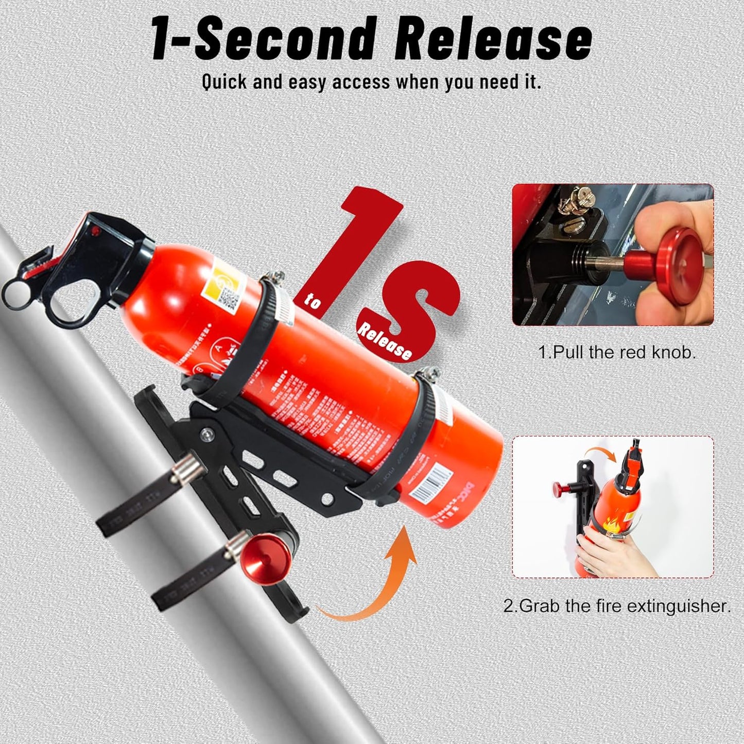 Car Fire Extinguisher Mount Holder - Quick Release Fire Extinguisher Bracket for Jeep Wrangler JT, TJ, JL, JKU, UTV, Polaris RZR, Ranger, Can-Am X3, Yamaha, ATV, Tractor – Corrosion-Resistant