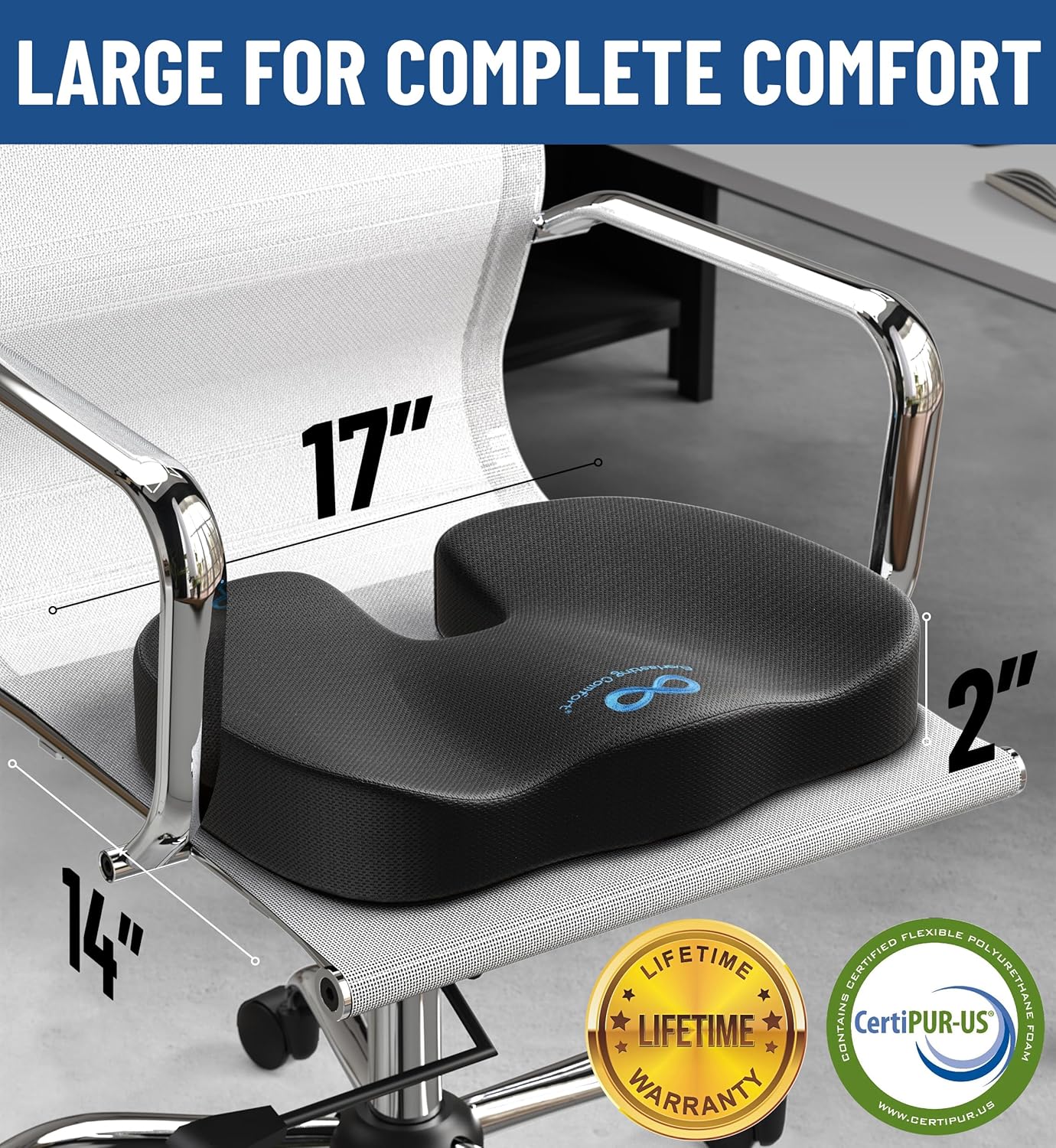 Everlasting Comfort Doctor Recommended Gel Memory Foam Seat Cushion for Office Chairs & Car Seat - Ergonomic Office Desk Accessories for Tailbone Pain Relief, Sciatica & Back Support