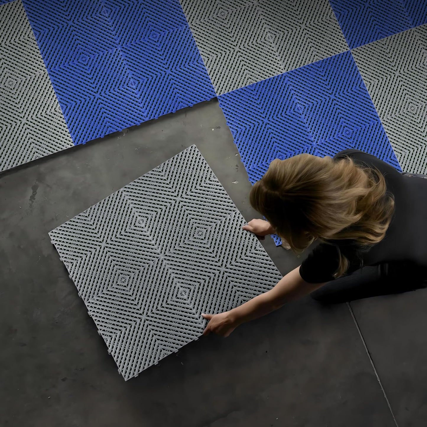 Interlocking Garage Floor Tiles - 0.79in,Vented, Self-Draining, Non-Slip Flooring, Modular, Virgin Polypropylene, Ideal for Garages, Patios, Basements, Decks -51.6 sq ft (Blue, 30PCS)