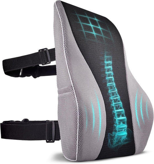 Extra Dense Lumbar Pillow with Double Adjustable Straps - Ergonomic Lumbar Support Pillow for Office Chair, Car, Couch Firm Back Support for Lower Back & Spine Pain Relief Memory Foam Cushion