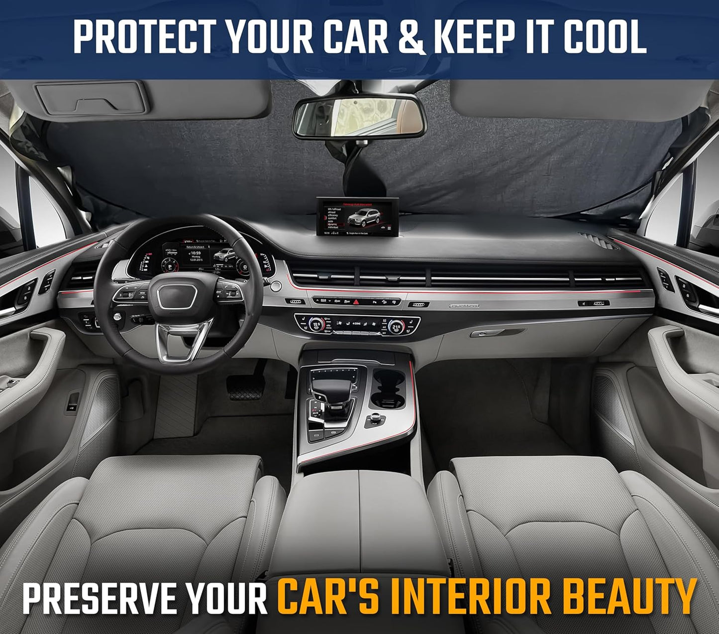 EcoNour Car Windshield Sunshade | Advanced Light-Blocking Protection | Foldable Sun Shade with Mirror Cut-Out Keeps Your Vehicle Cool | Fit for Cars, Trucks, and SUVs | Small (59 x 29 in)