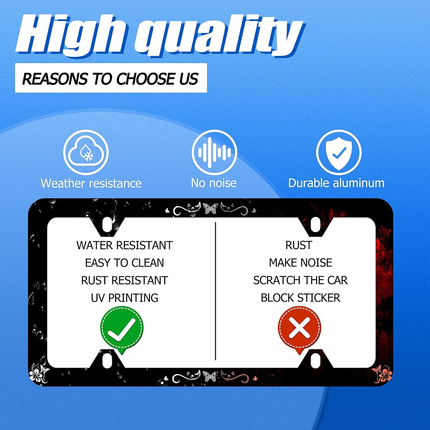 Butterfly Hibiscus License Plate Frame License Plate Stainless Steel Parts Colorful License Plate Funny Decorative with Screws Size 12.3" x 6.3" Men Women