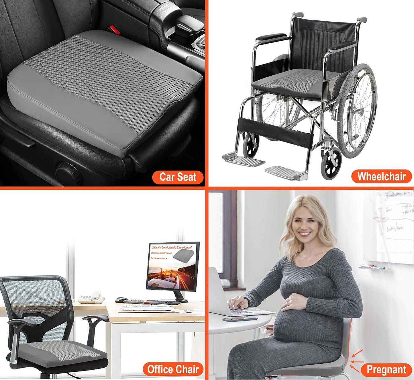 Car Seat Cushion, Comfort Memory Foam Car Cushions for Driving - Sciatica & Lower Back Pain Relief, Driver Seat Pillow for Auto, Office Chair, Wheelchair - 4D Mesh Dark Grey