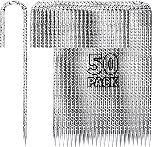 12 inch Fence Stakes Heavy Duty 50-Pack J Hook Rebar Ground Stakes Anchor Galvanized Tent Stakes for Outdoor Decorations Inflatables Metal Stakes for Wire Fencing