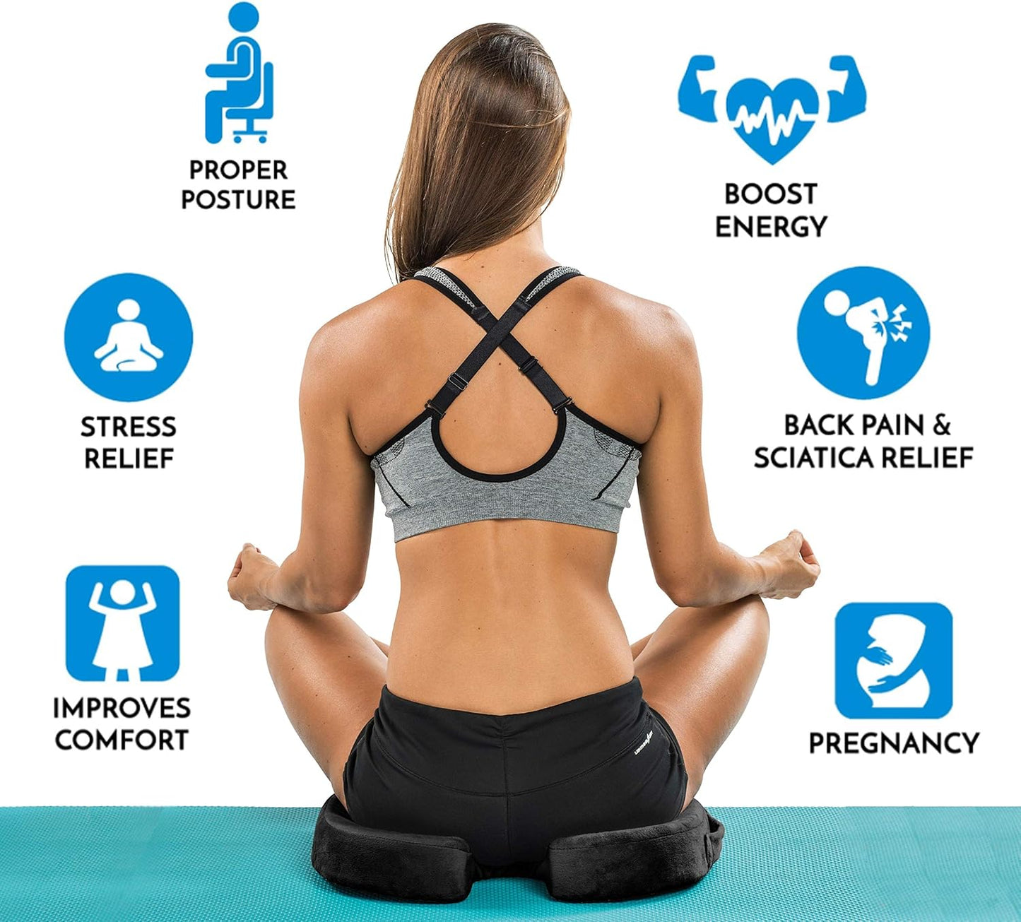 ComfiLife Premium Comfort Seat Cushion - Non-Slip Orthopedic 100% Memory Foam Coccyx Cushion for Tailbone Pain - Cushion for Office Chair Car Seat - Back Pain & Sciatica Relief (Black)