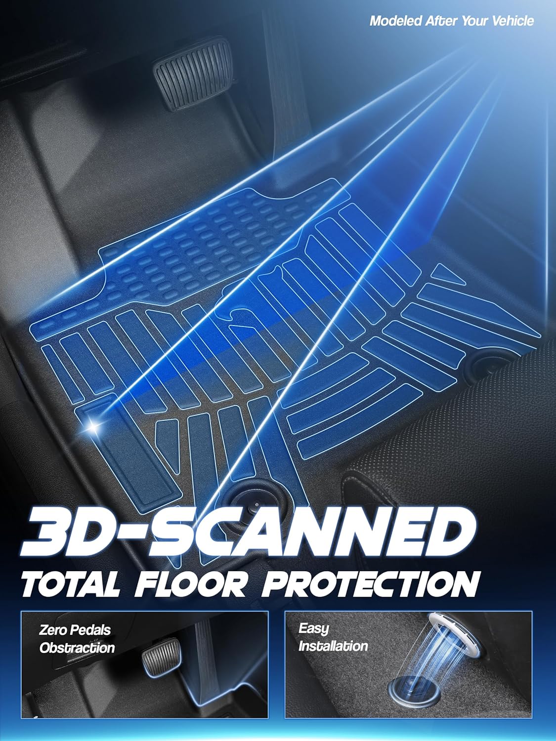 Car Floor Mats for 2024 2025 Hyundai Santa Fe Accessories(Not for Hybrid),TPE All Weather Protection Floor Mats,Custom Fit 3 Rows Car Floor Liners Set,Heavy Duty Accessories,Black