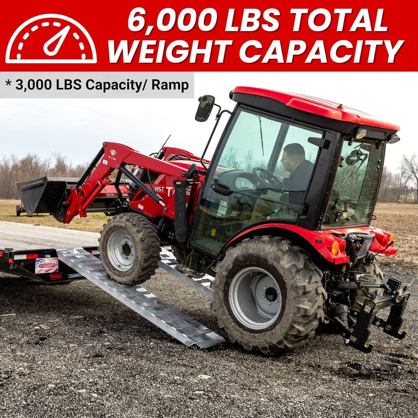 GEN-Y Hitch Heavy Duty Aluminum Loading Ramps - Set of 2, 7 Foot Long x 14 Inches Wide, 6000 lbs Capacity, Hybrid Hook and Plate Ends, Serrated Cross Rungs for Maximum Traction