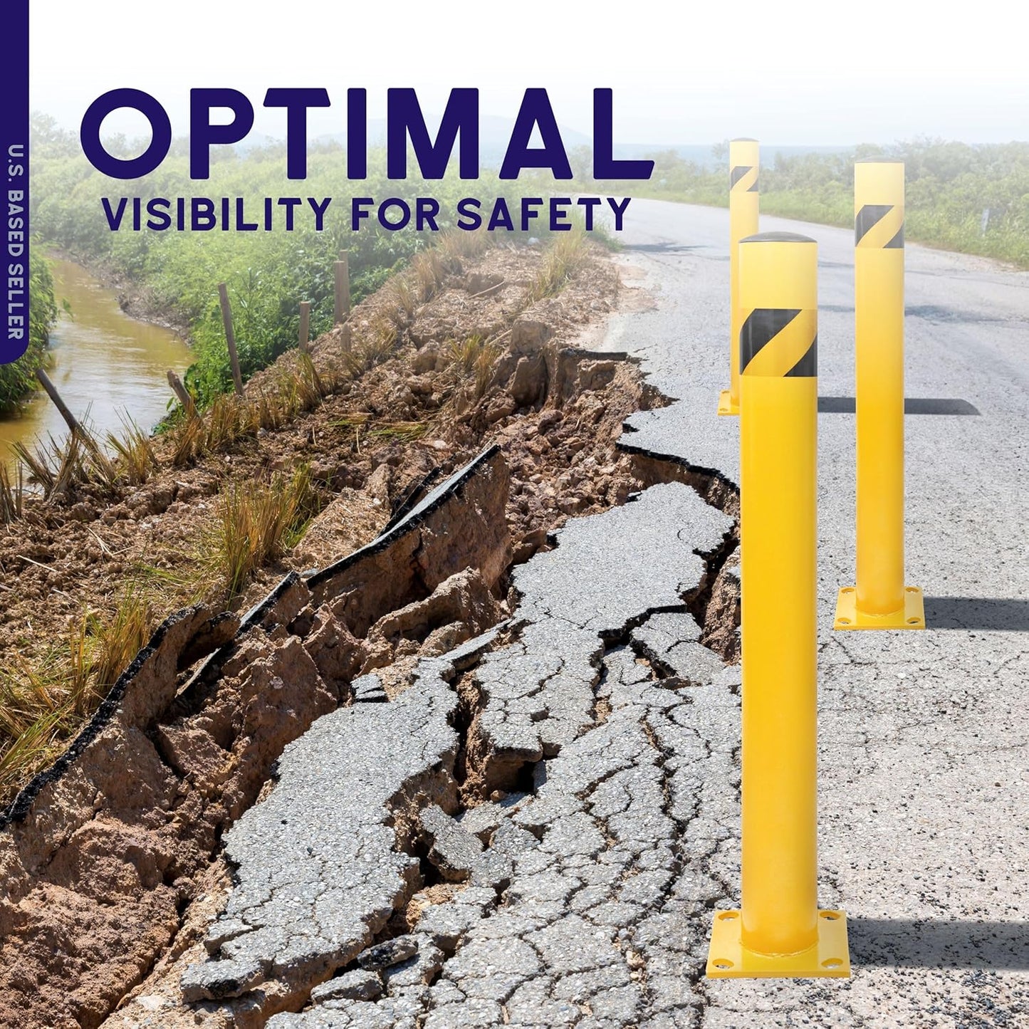 BISupply Safety Bollard Post Parking Barrier 1 Pack - 42in Yellow Pipe Bolt Down Bollard for Garage Lot